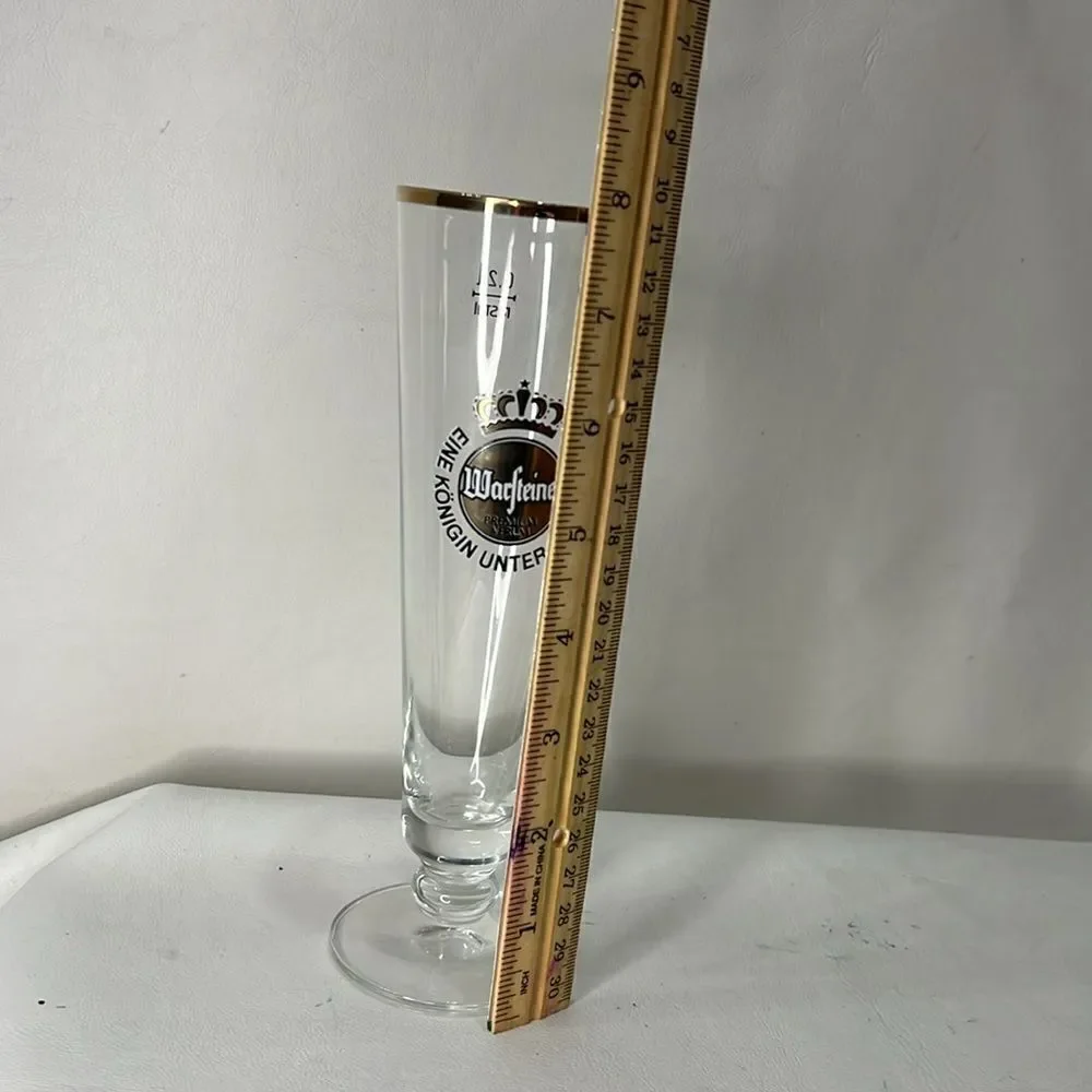 Warsteiner Beer Bier Glass 8 Ounces Gold Black Logo Premium German Deutschland